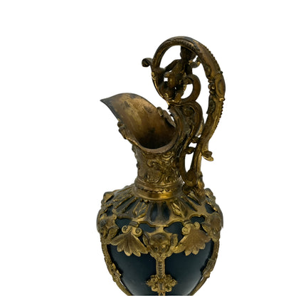 French Baroque Style Gilt Metal & Porcelain Ewer