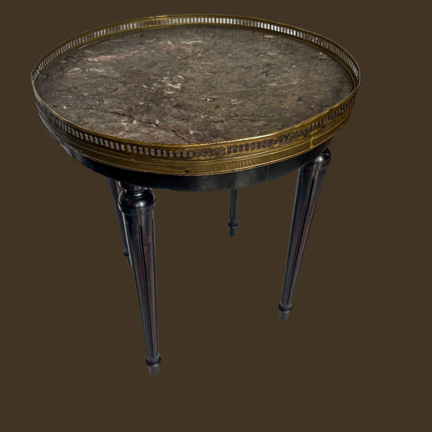 Antique French Louis XVI-Style Guéridon Table with Marble Top and Brass Gallery