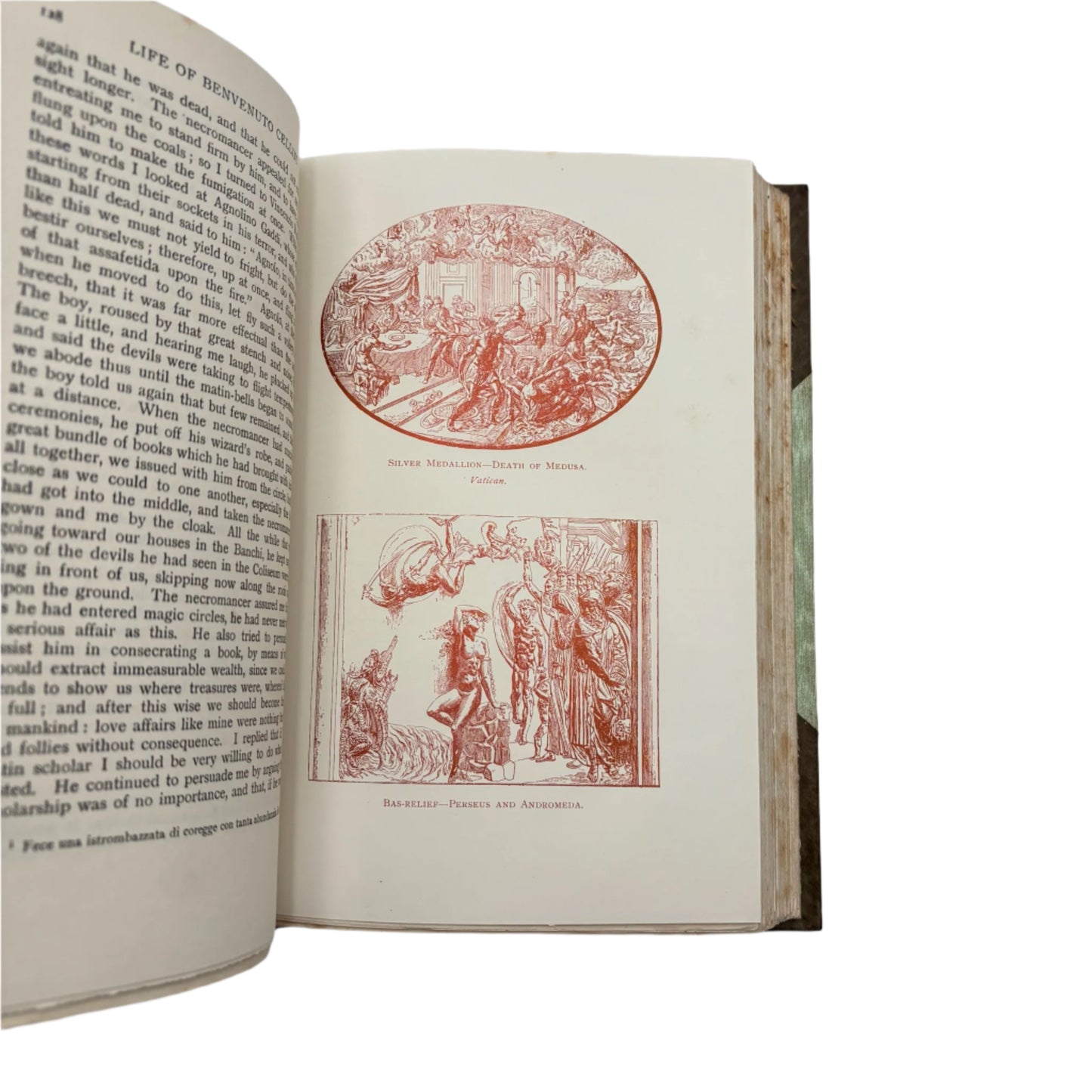 1911 "The Life of Benvenuto Cellini" Green Half Calf Leather Book, Illustrated