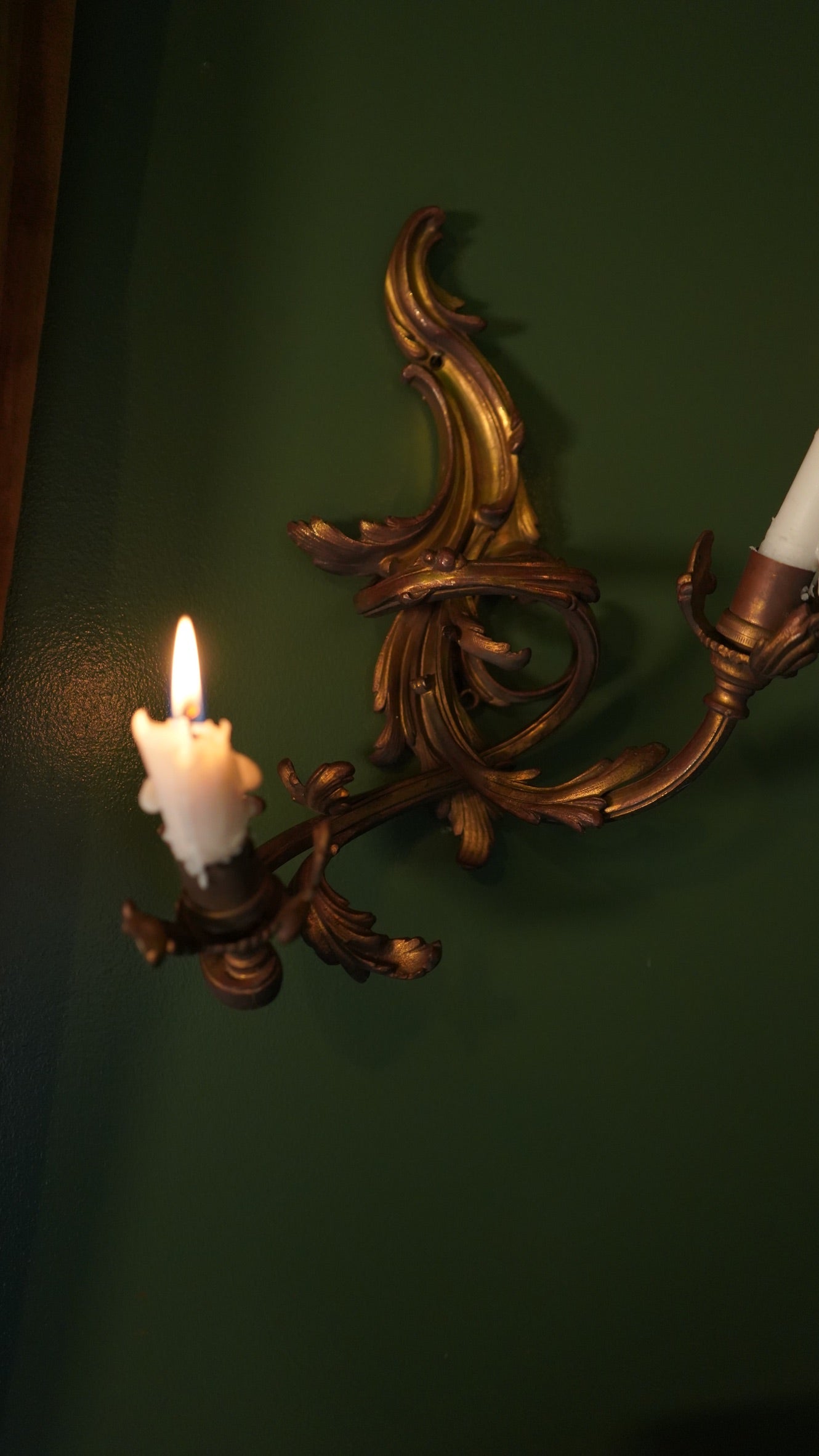Antique French Rococo Gilt Bronze Wall Sconces (Pair) | Antique French Bronze Wall Lighting