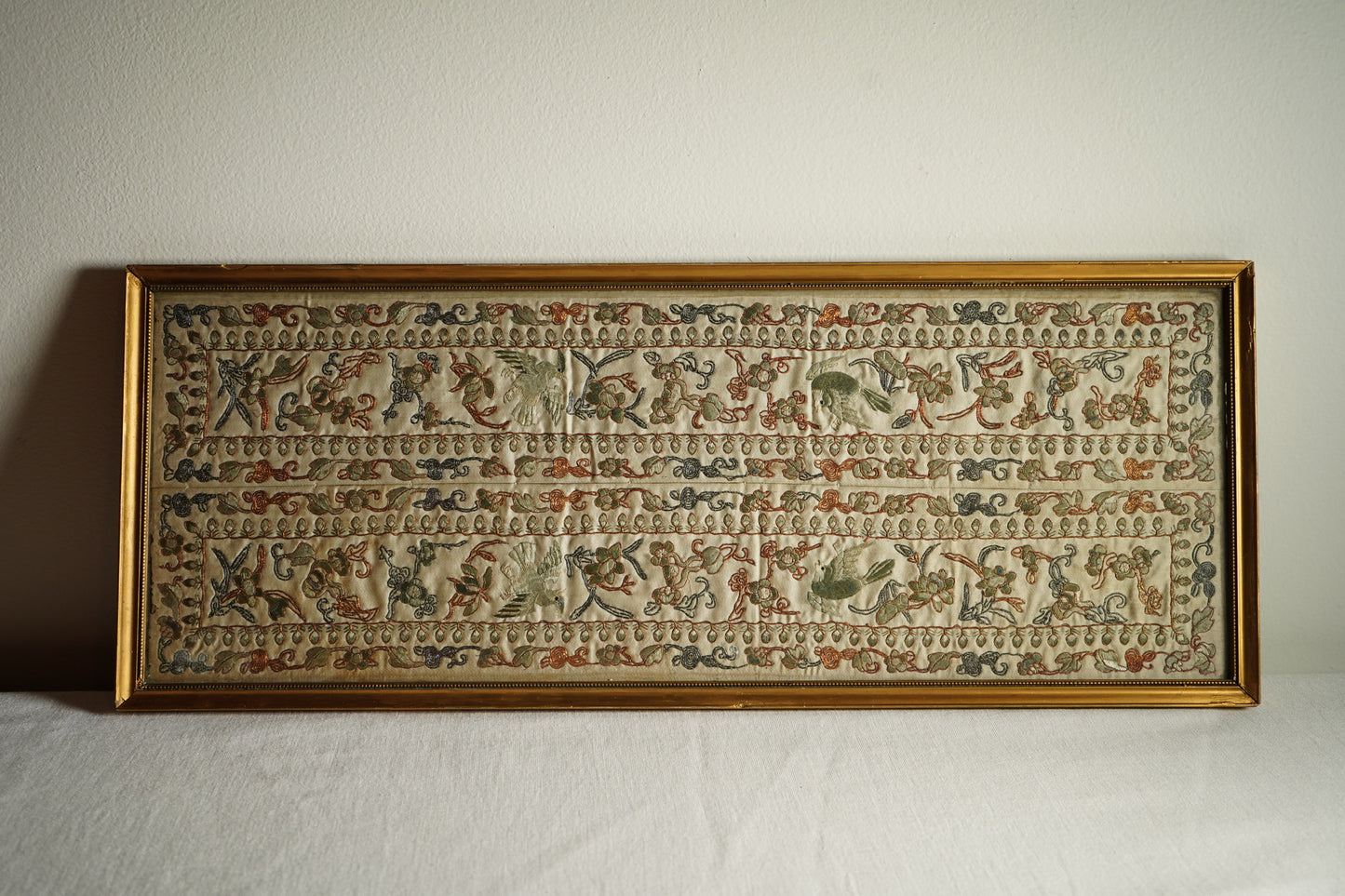 Antique European Chinoiserie Silk Embroidery on Satin