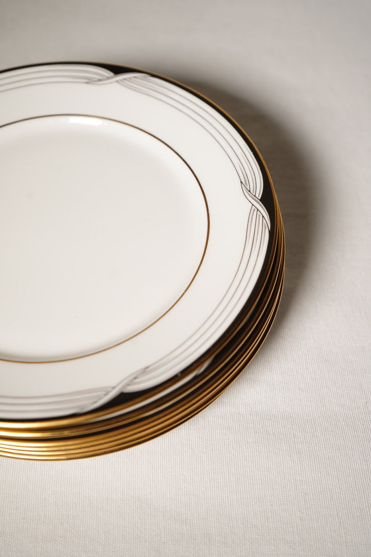 Lenox Black Tie Bread & Butter Plates – Set of 6, 6.5" Ivory China with 24k Gold Trim (Discontinued)