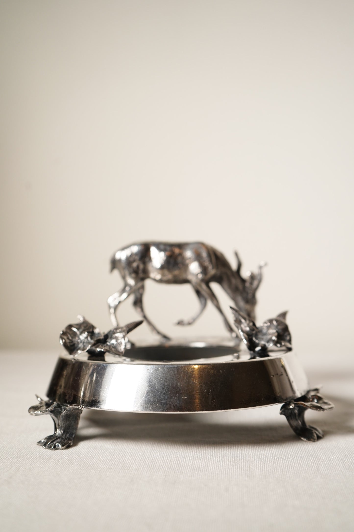 Antique Meriden B Company Silver Plated Figural Goat Crystal Jar or Inkwell Stand