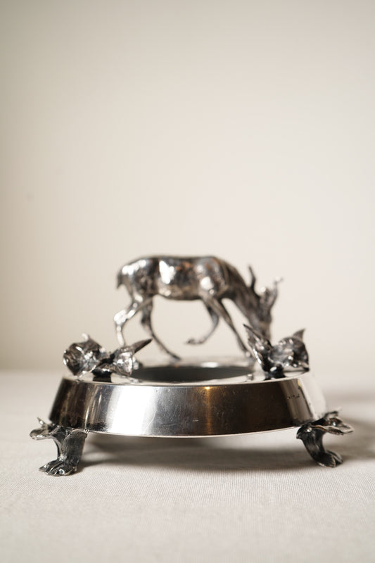Antique Meriden B Company Silver Plated Figural Goat Crystal Jar or Inkwell Stand