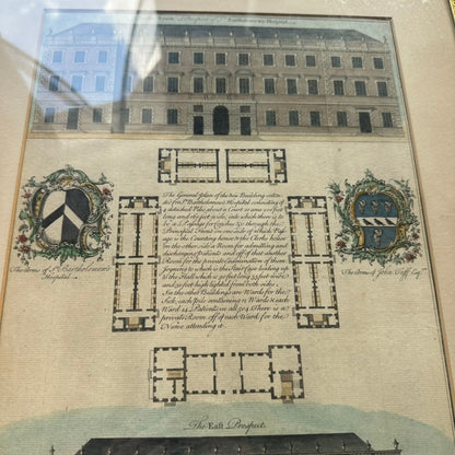 18th-Century Architectural Engraving of St. Bartholomew’s Hospital by Benjamin Cole (Hand-Colored) | Antique English Architectural Engraving
