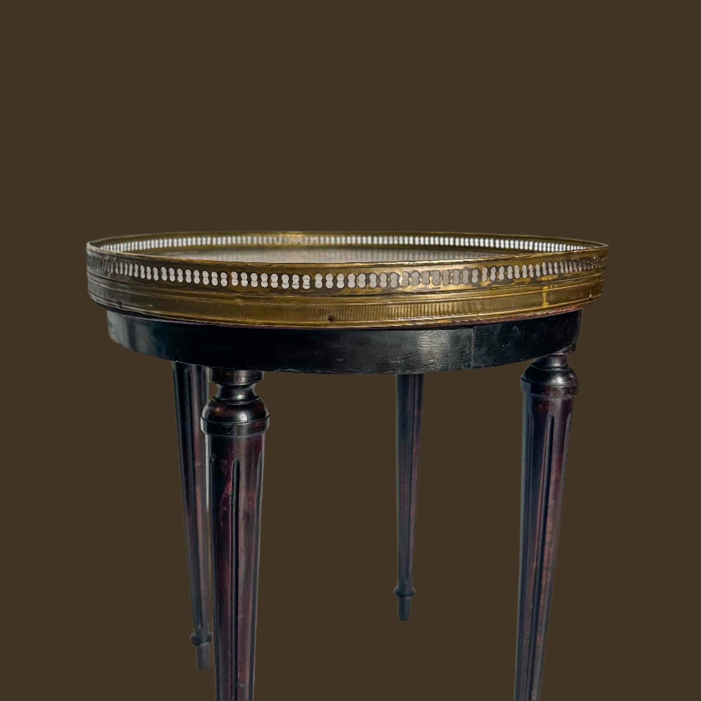 Antique French Louis XVI-Style Guéridon Table with Marble Top and Brass Gallery