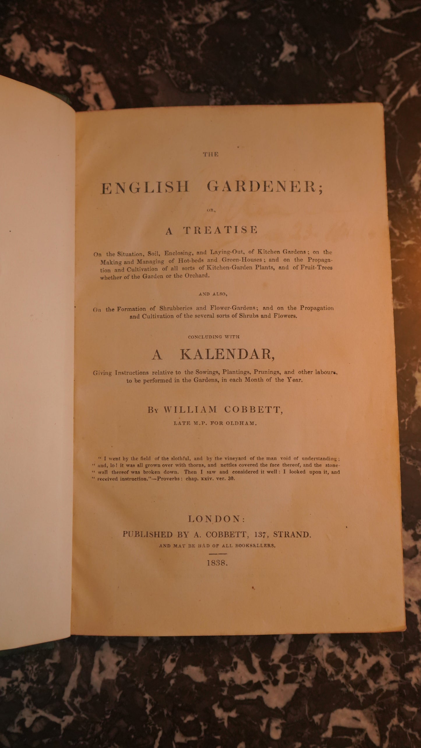Antique 1838 "The English Gardener" Half Dark Green Leather Book, Highly Illustrated with Fold Out