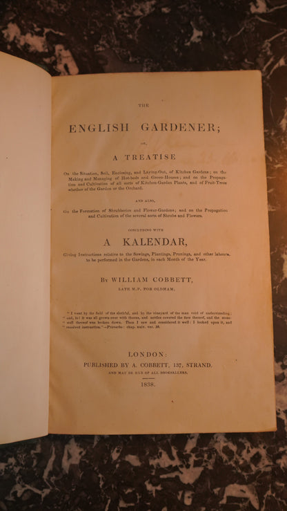 1838 Cobbett English Gardener Fold-Out Plate Half Leather