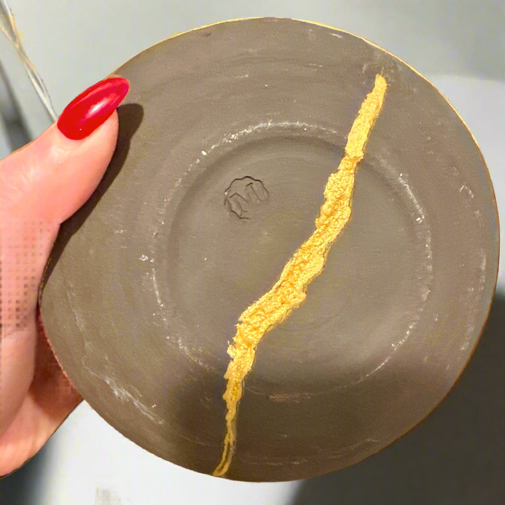Studio Pottery Vase with Kintsugi-Style Gilded Repair | Signed by Artist, Organic Modern Form