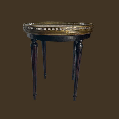 Antique French Louis XVI-Style Guéridon Table with Marble Top and Brass Gallery