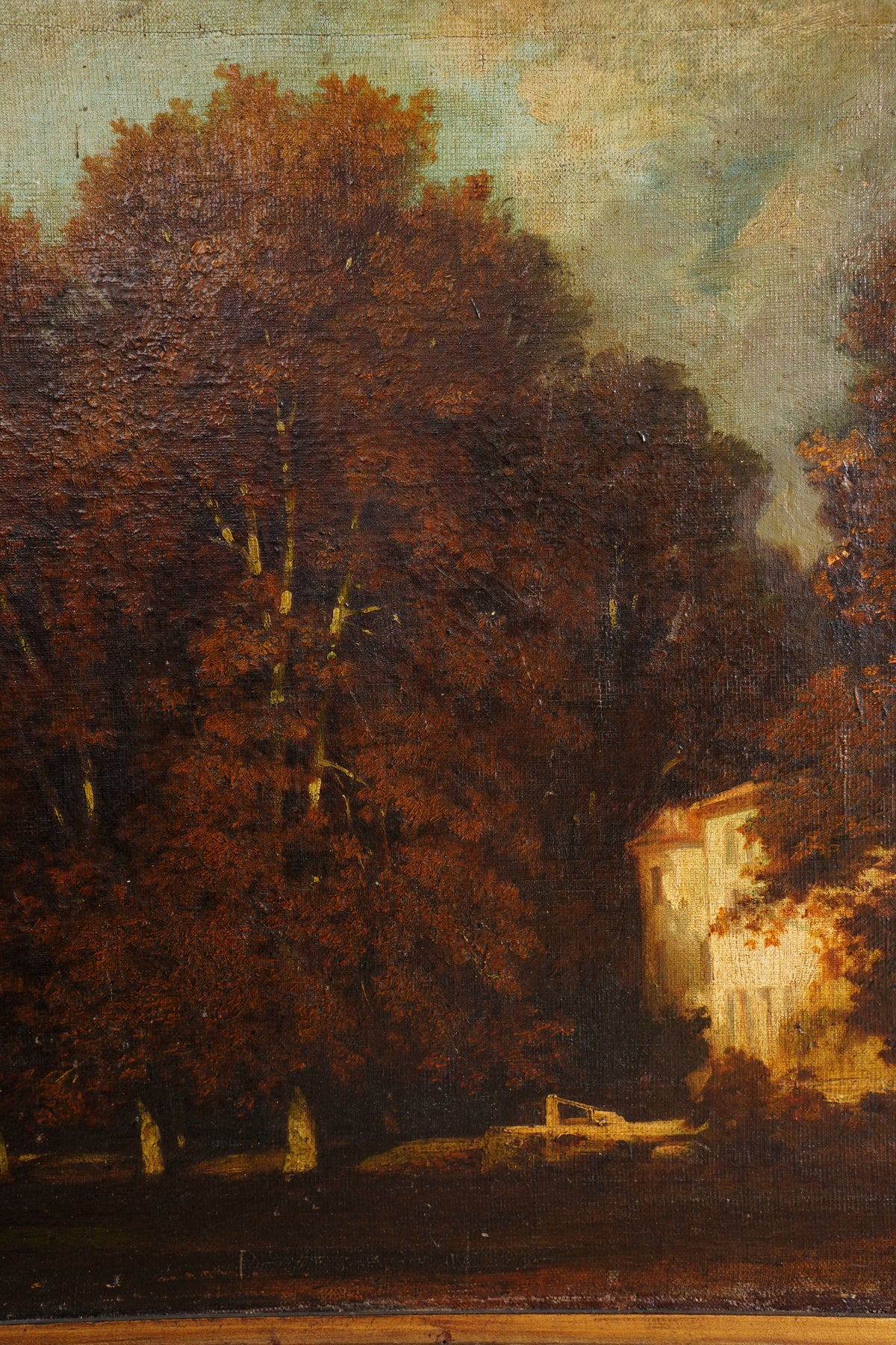 Antique French Oil Painting Autumn Woodland Landscape, Circa 1870