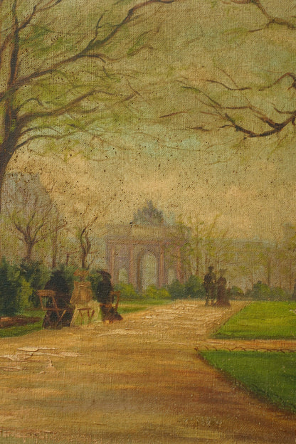 Antique Oil Painting Brussels Park Garden Scene