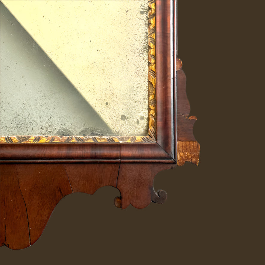 Early 19th Century Federal-Chippendale Style Wall Mirror with Mahogany Veneer and Gilt Details