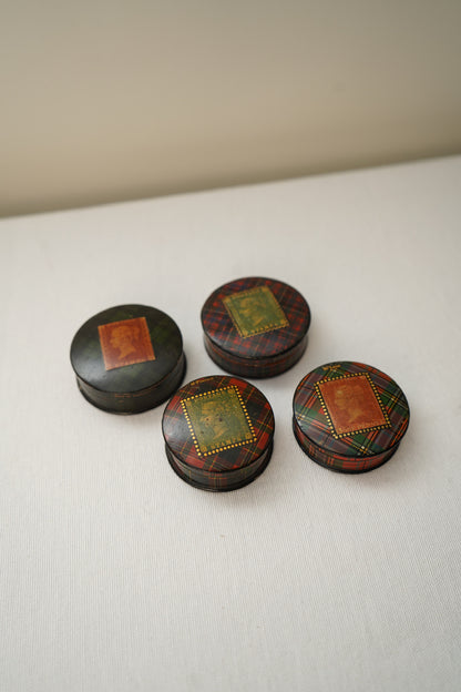 Victorian Scottish Tartanware Stamp Boxes with Queen Victoria Motifs, M'Lean