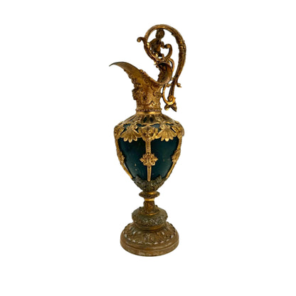 French Baroque Style Gilt Metal & Porcelain Ewer