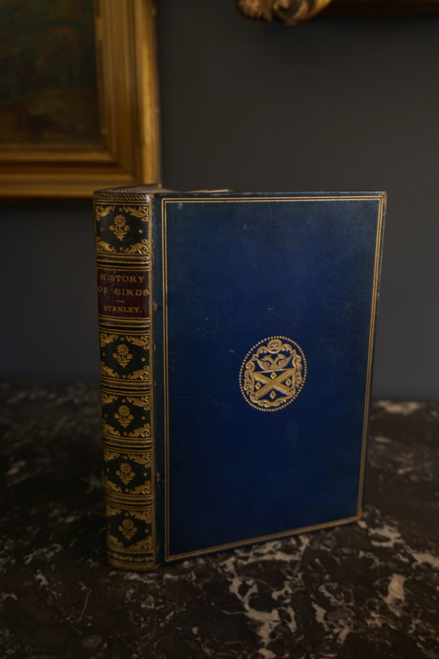 Antique Bird Book A Familiar History of Birds Victorian Prize Binding Blue Leather 1890s Illustrated Natural History