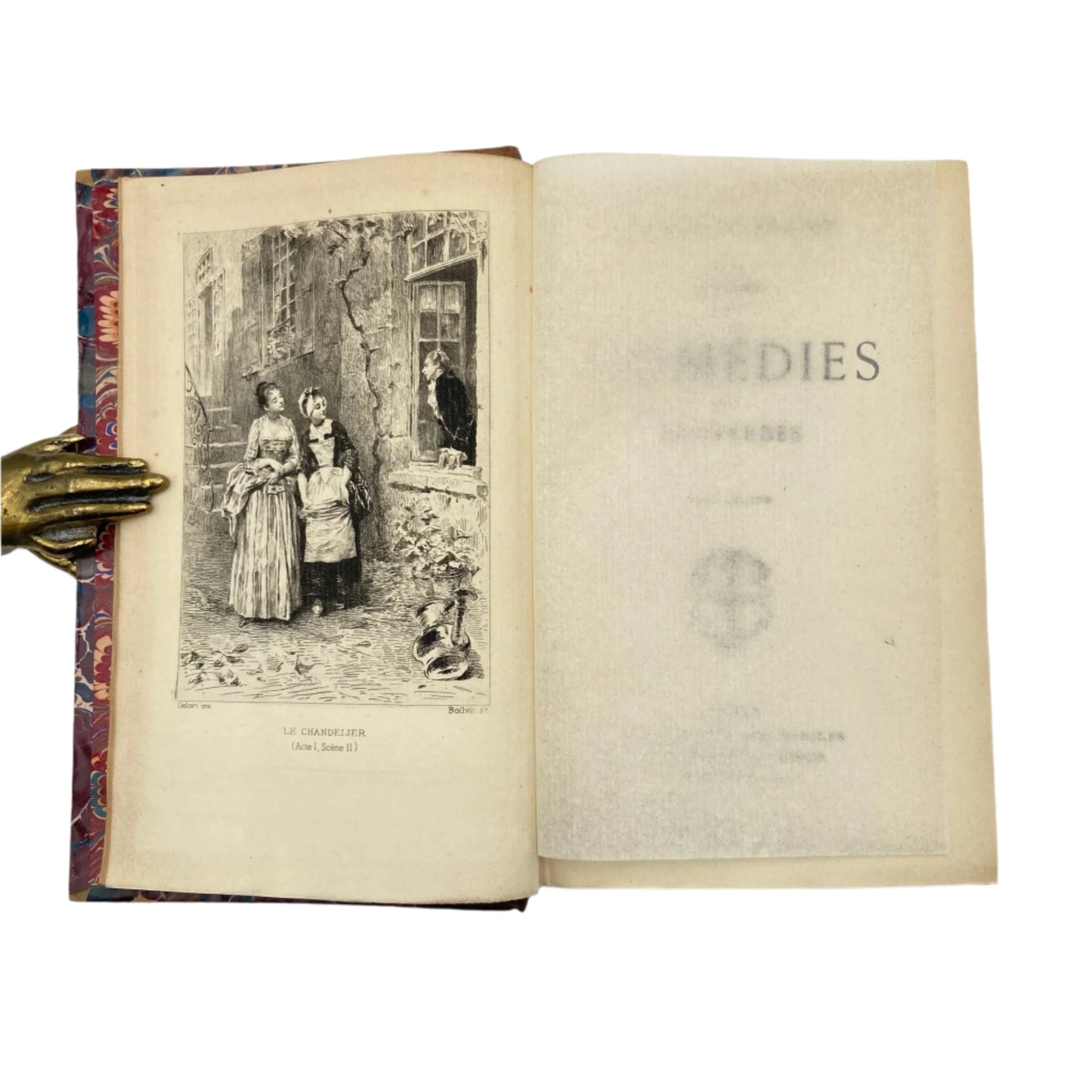 2 Vol. "Comédies et Proverbes" French Half Purple Leather Books