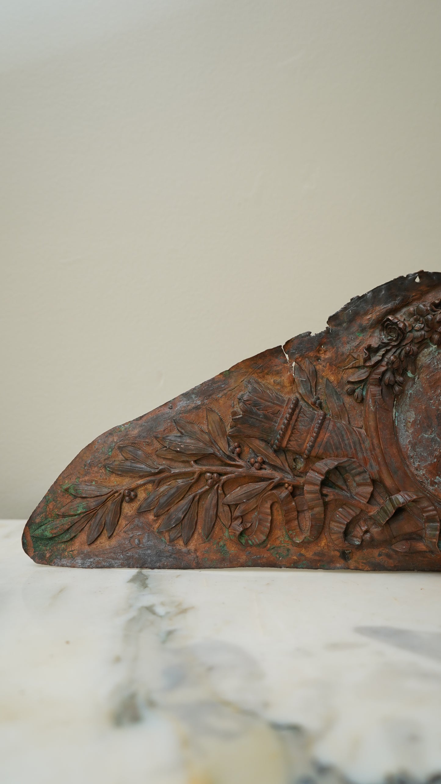 Antique French Bronze Overdoor Pediment with Louis XVI Cartouche | French Bronze Architectural Salvage