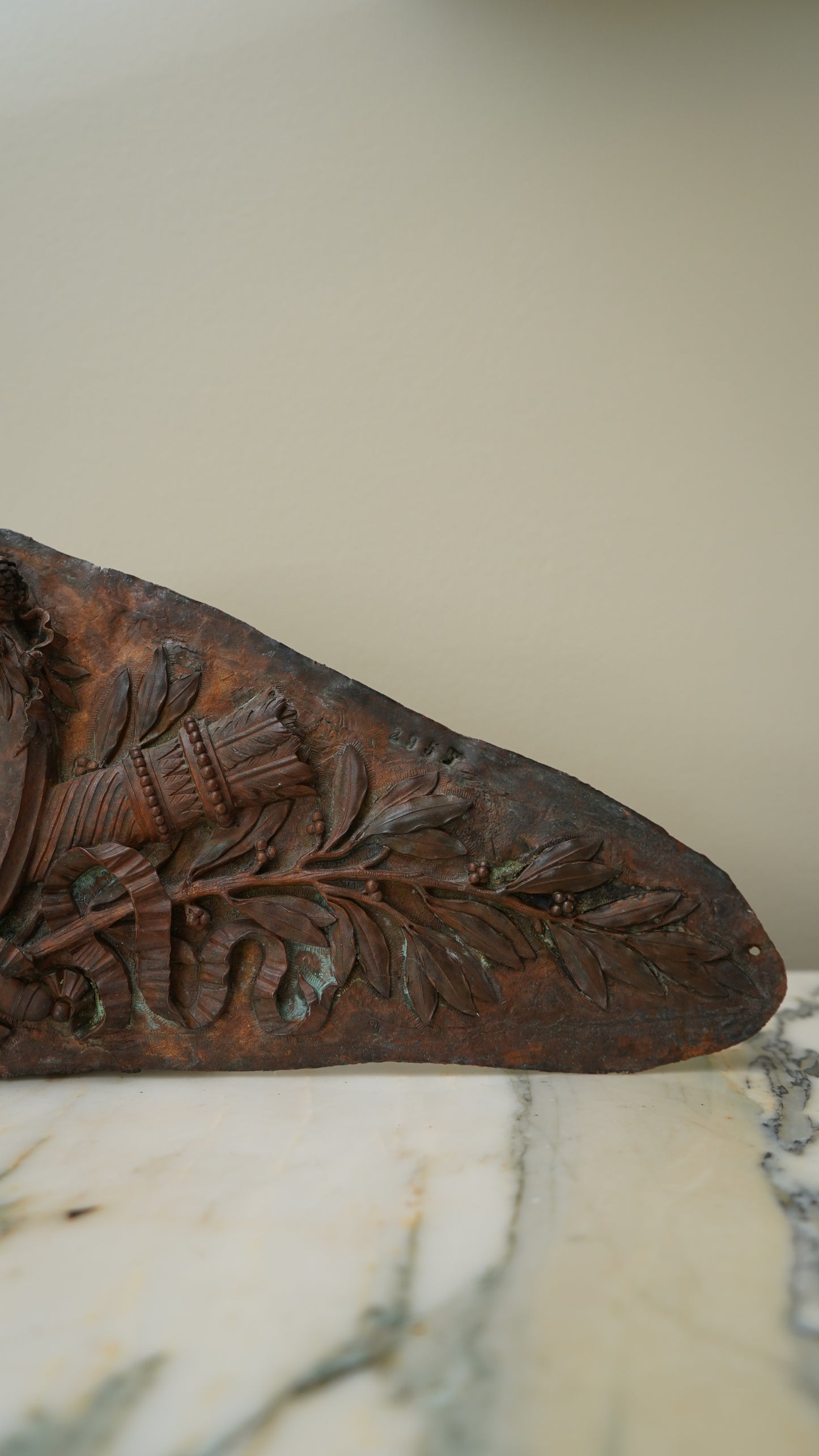 Antique French Bronze Overdoor Pediment with Louis XVI Cartouche | French Bronze Architectural Salvage