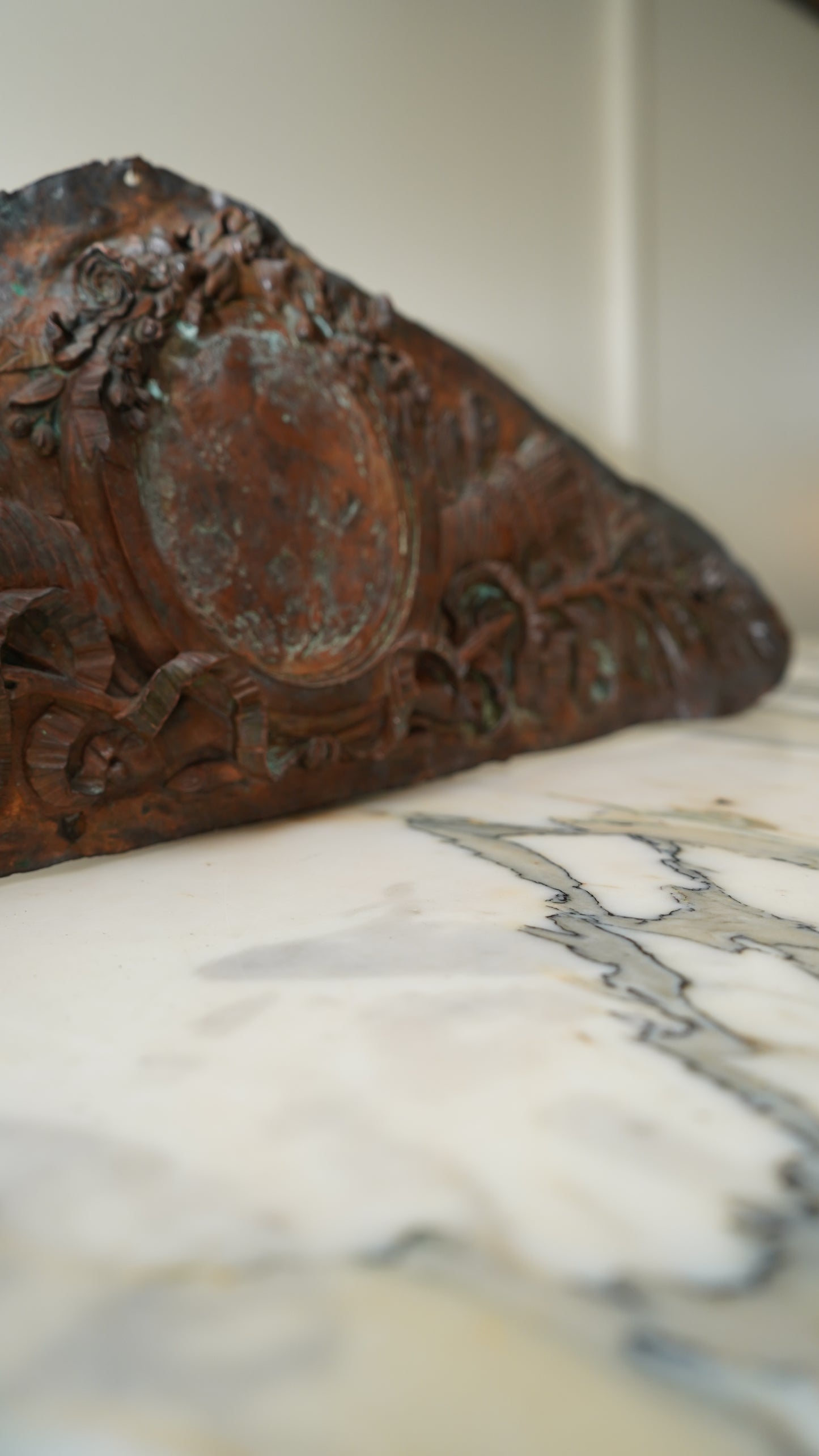 Antique French Bronze Overdoor Pediment with Louis XVI Cartouche | French Bronze Architectural Salvage