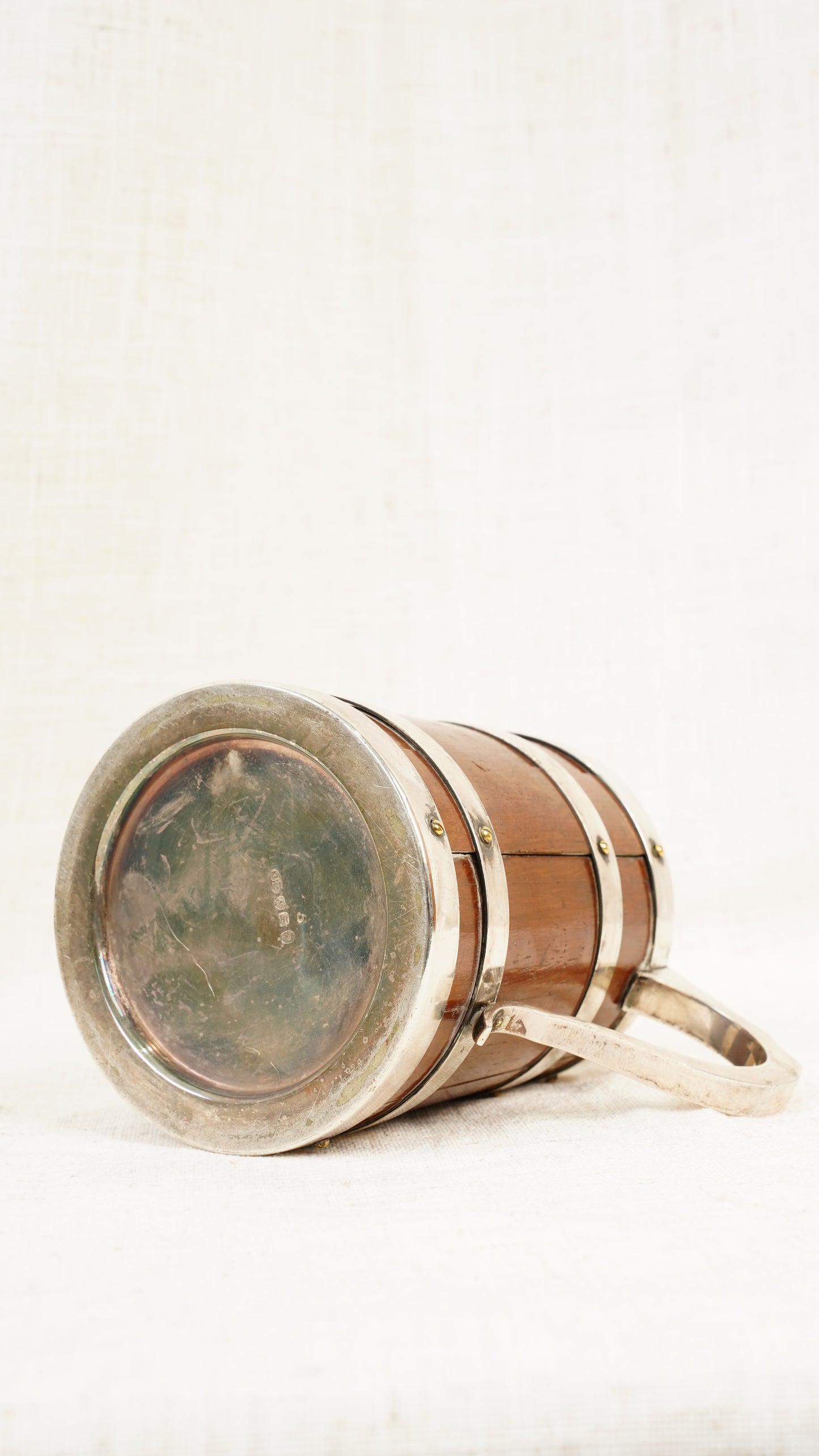 Antique English Oak and Silver Plate Tankard, Sheffield
