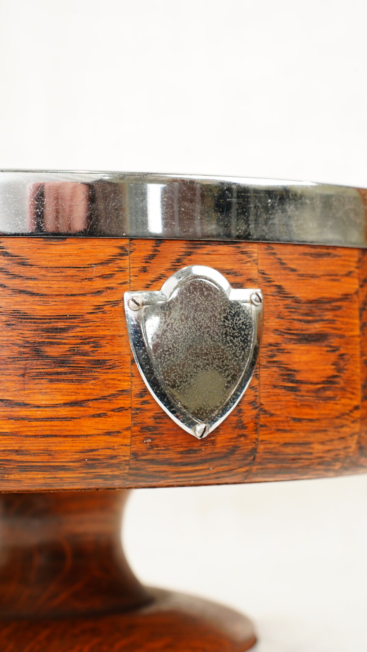 English Oak and Chrome Trophy Bowl by Ryecraft Woodware, Ca. 1950
