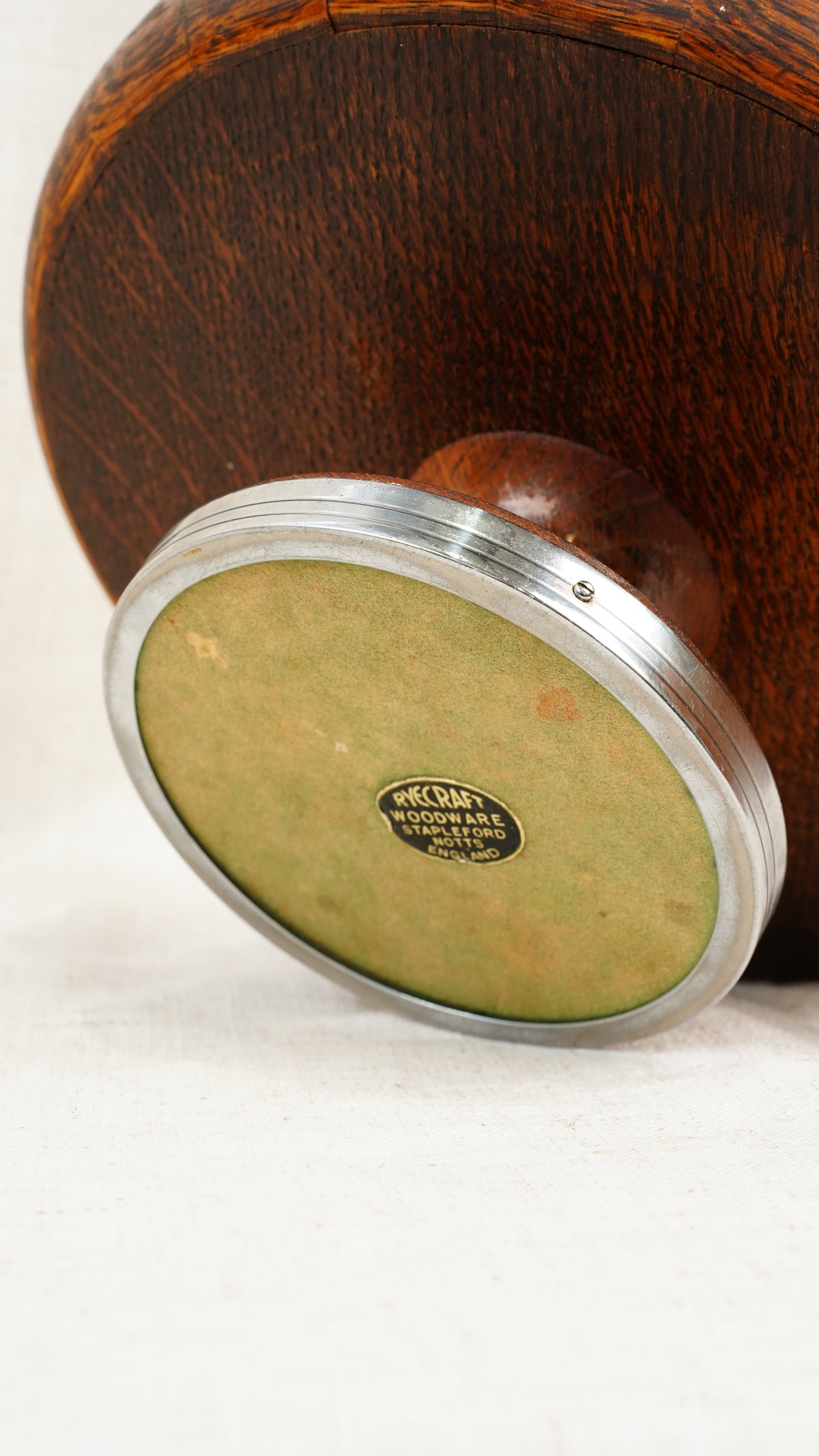 English Oak and Chrome Trophy Bowl by Ryecraft Woodware, Ca. 1950
