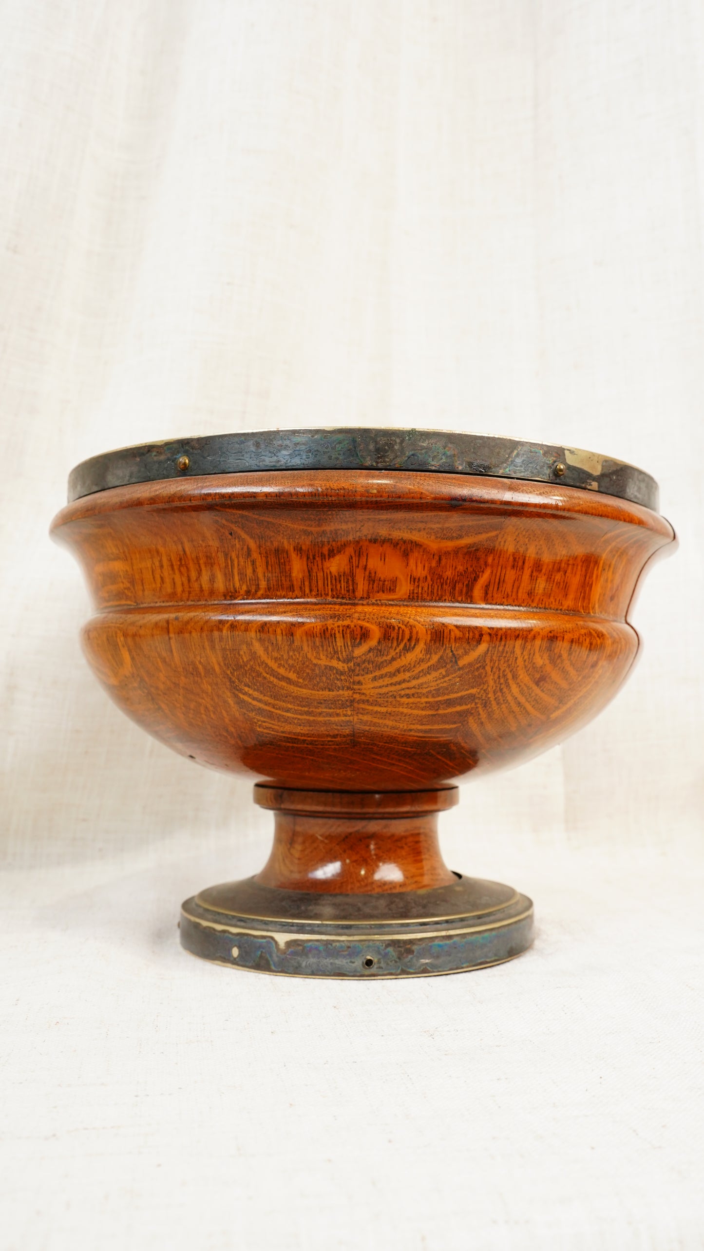Edwardian English Oak and Brass Pedestal Bowl