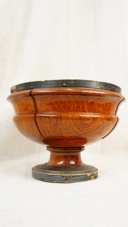 Edwardian English Oak and Brass Pedestal Bowl