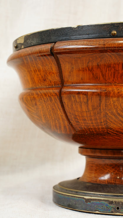Edwardian English Oak and Brass Pedestal Bowl