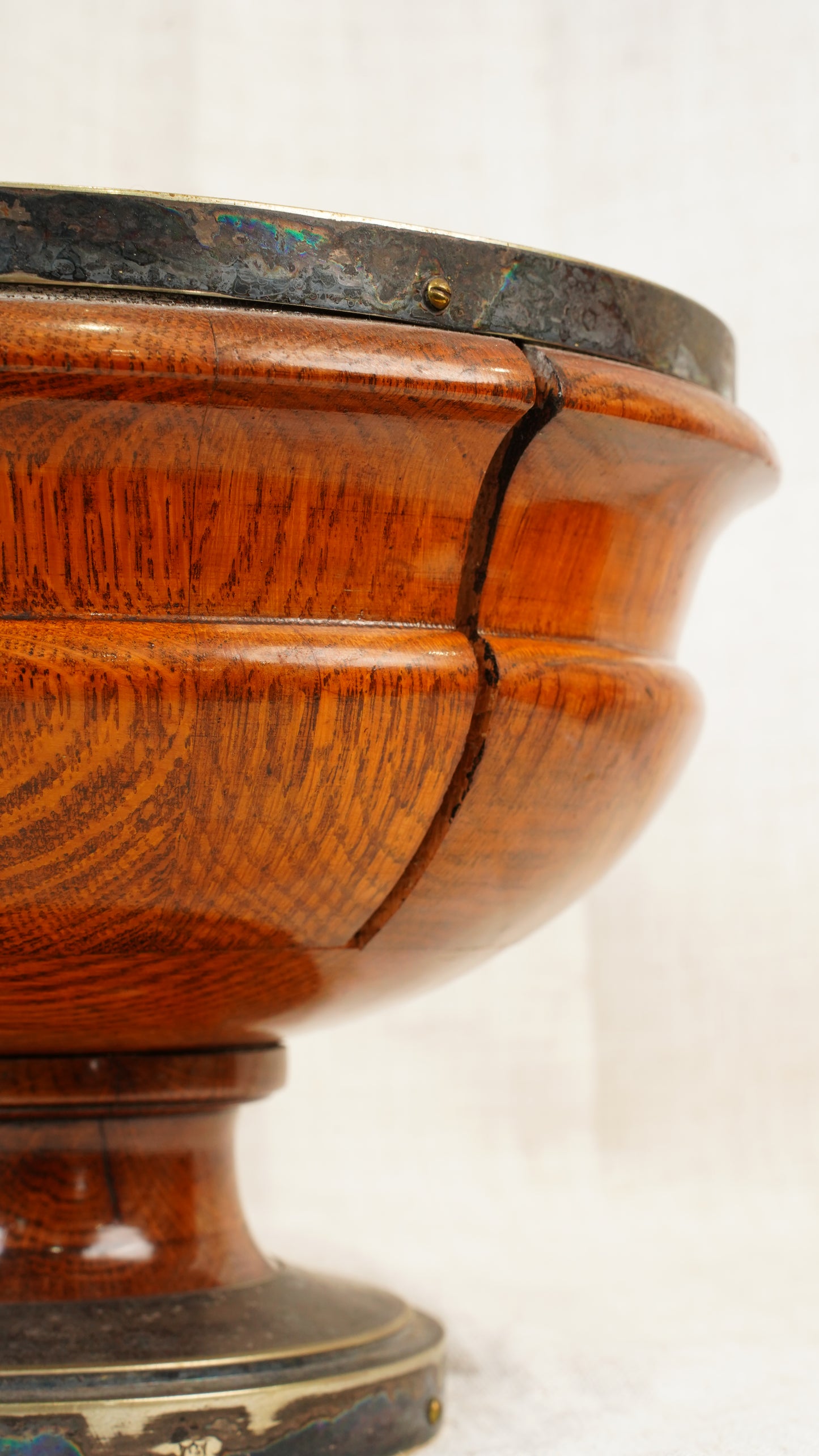 Edwardian English Oak and Brass Pedestal Bowl
