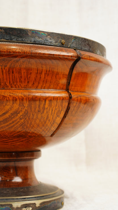 Edwardian English Oak and Brass Pedestal Bowl