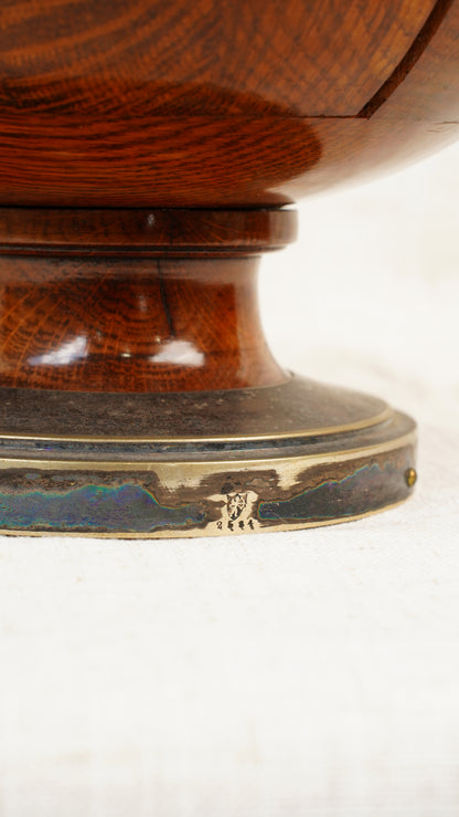Edwardian English Oak and Brass Pedestal Bowl