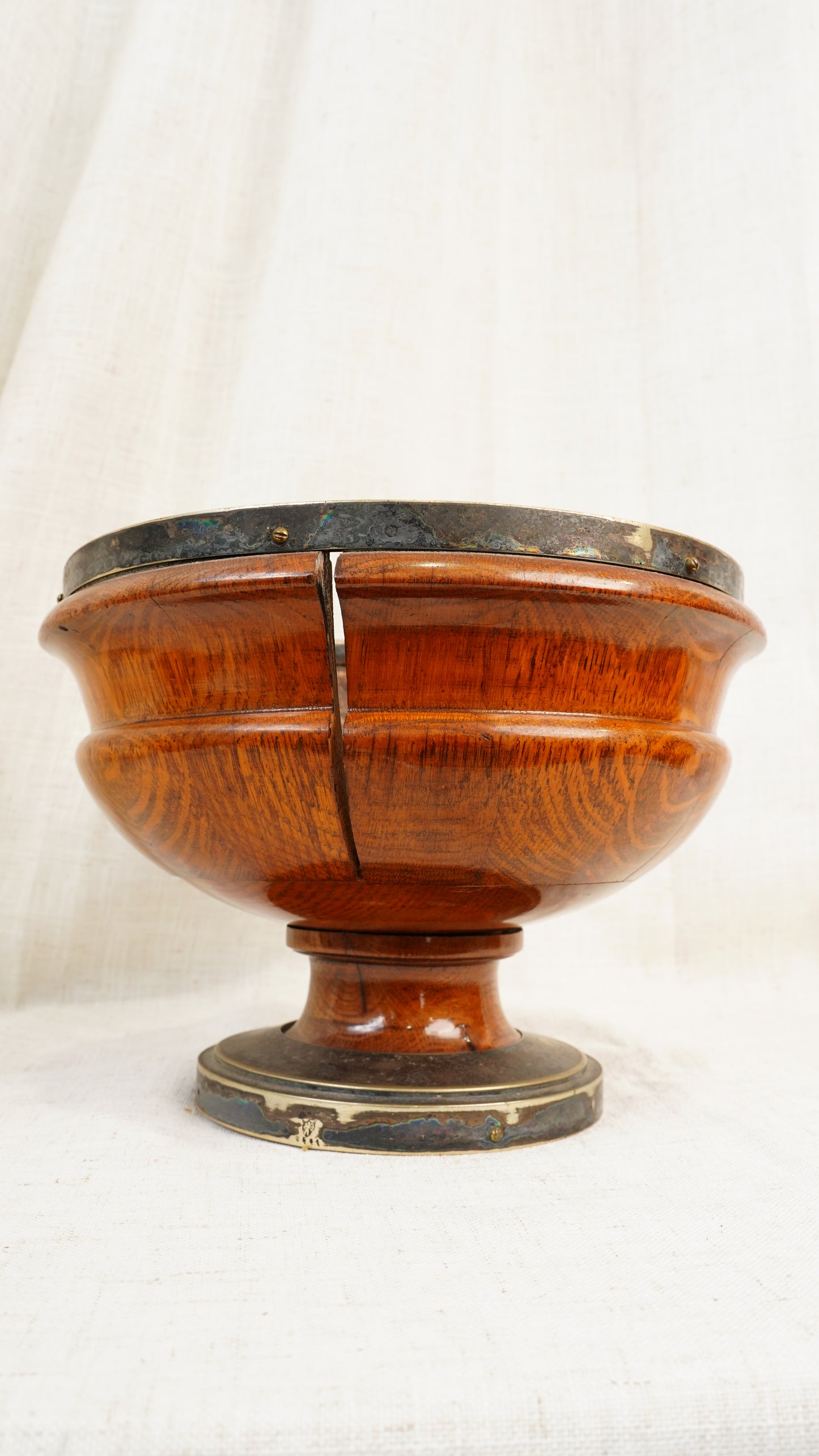 Edwardian English Oak and Brass Pedestal Bowl
