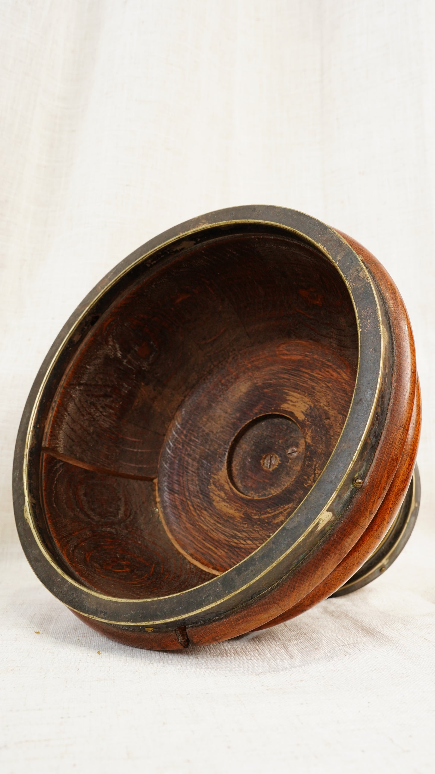 Edwardian English Oak and Brass Pedestal Bowl