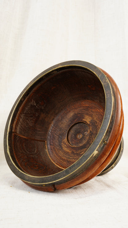 Edwardian English Oak and Brass Pedestal Bowl