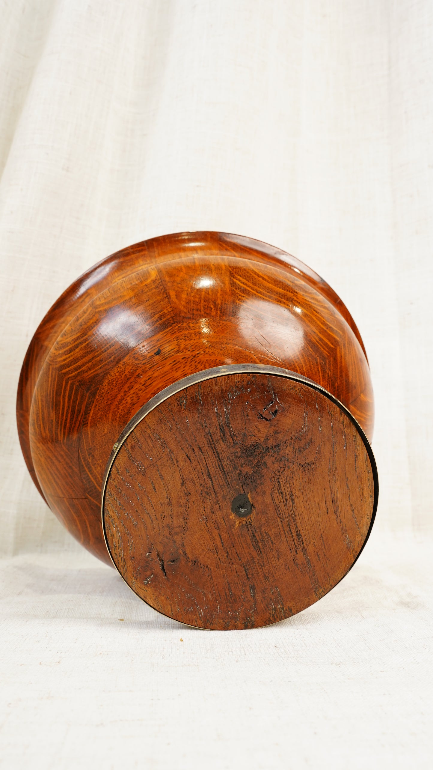 Edwardian English Oak and Brass Pedestal Bowl