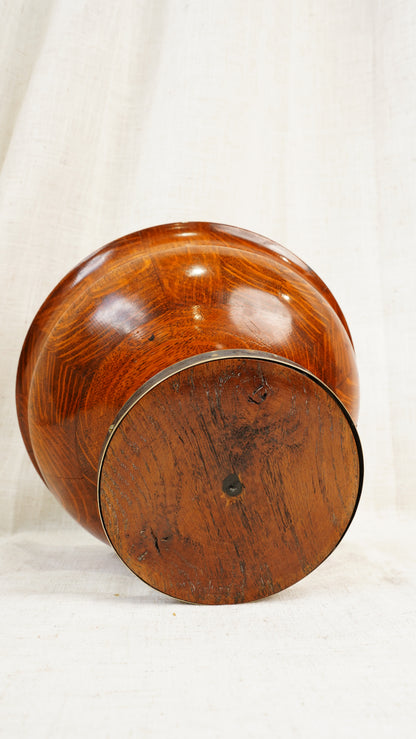 Edwardian English Oak and Brass Pedestal Bowl