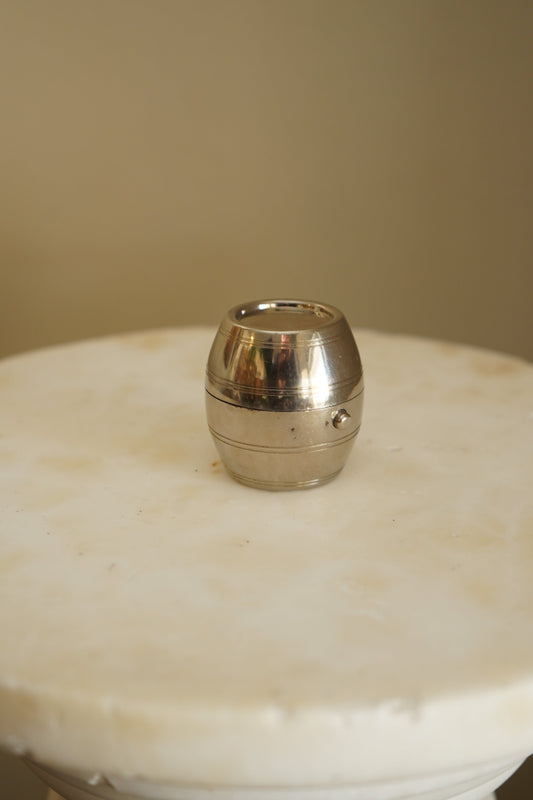 Antique Silver Plated Barrel Travel Inkwell with Glass Liner | Victorian to Edwardian Era Portable Ink Pot