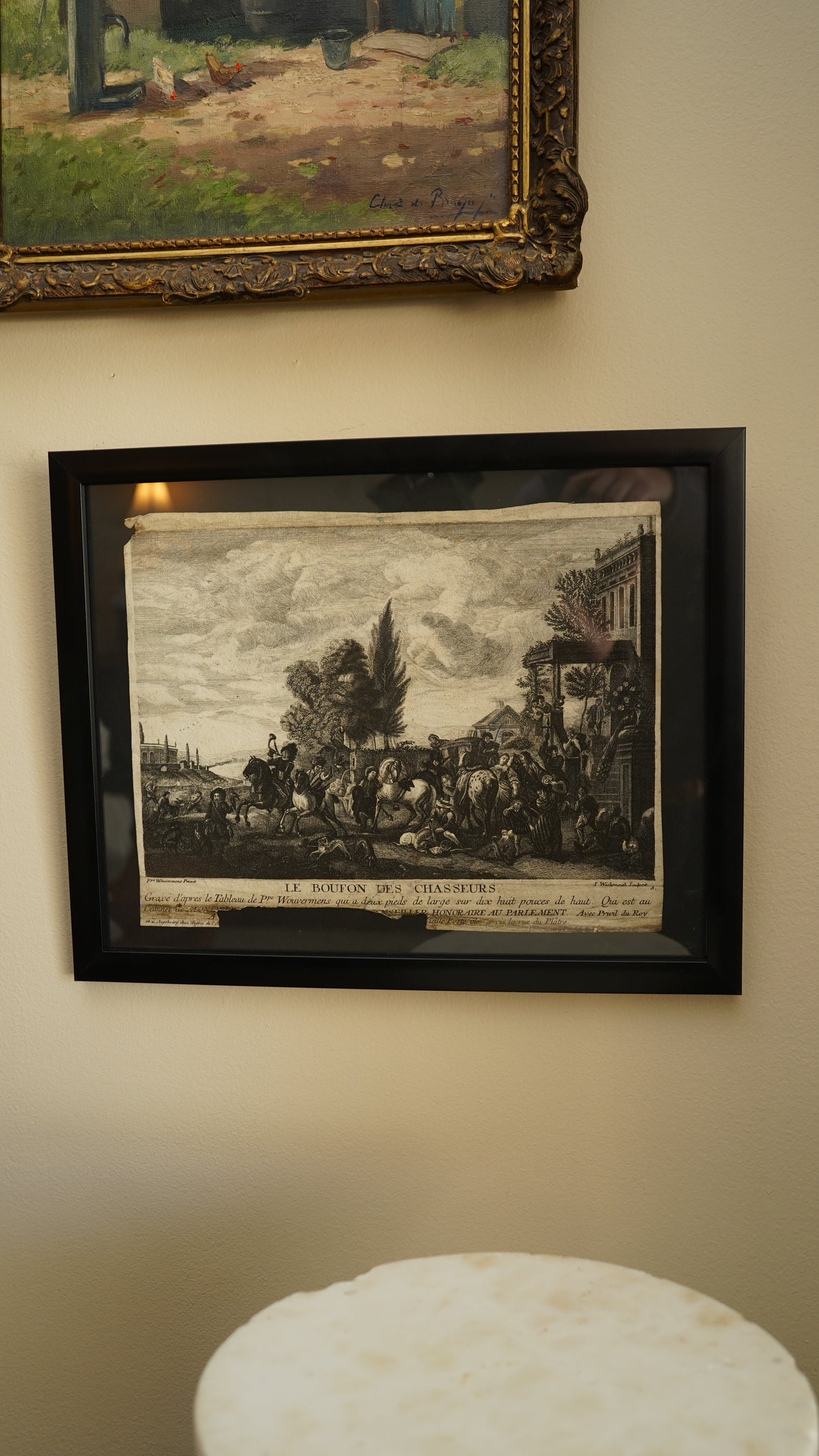 Antique French Engraving “Le Bouton des Chasseurs” After Philips Wouwerman