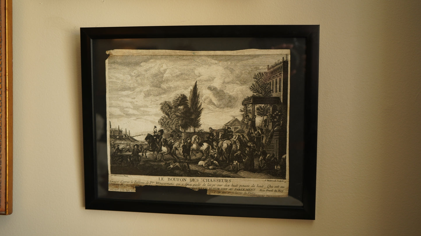 Antique French Engraving “Le Bouton des Chasseurs” After Philips Wouwerman