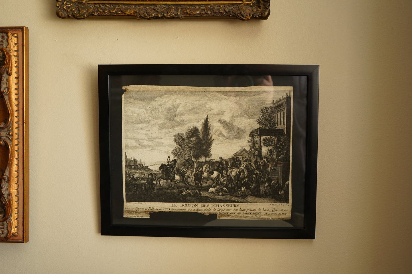 Antique French Engraving “Le Bouton des Chasseurs” After Philips Wouwerman