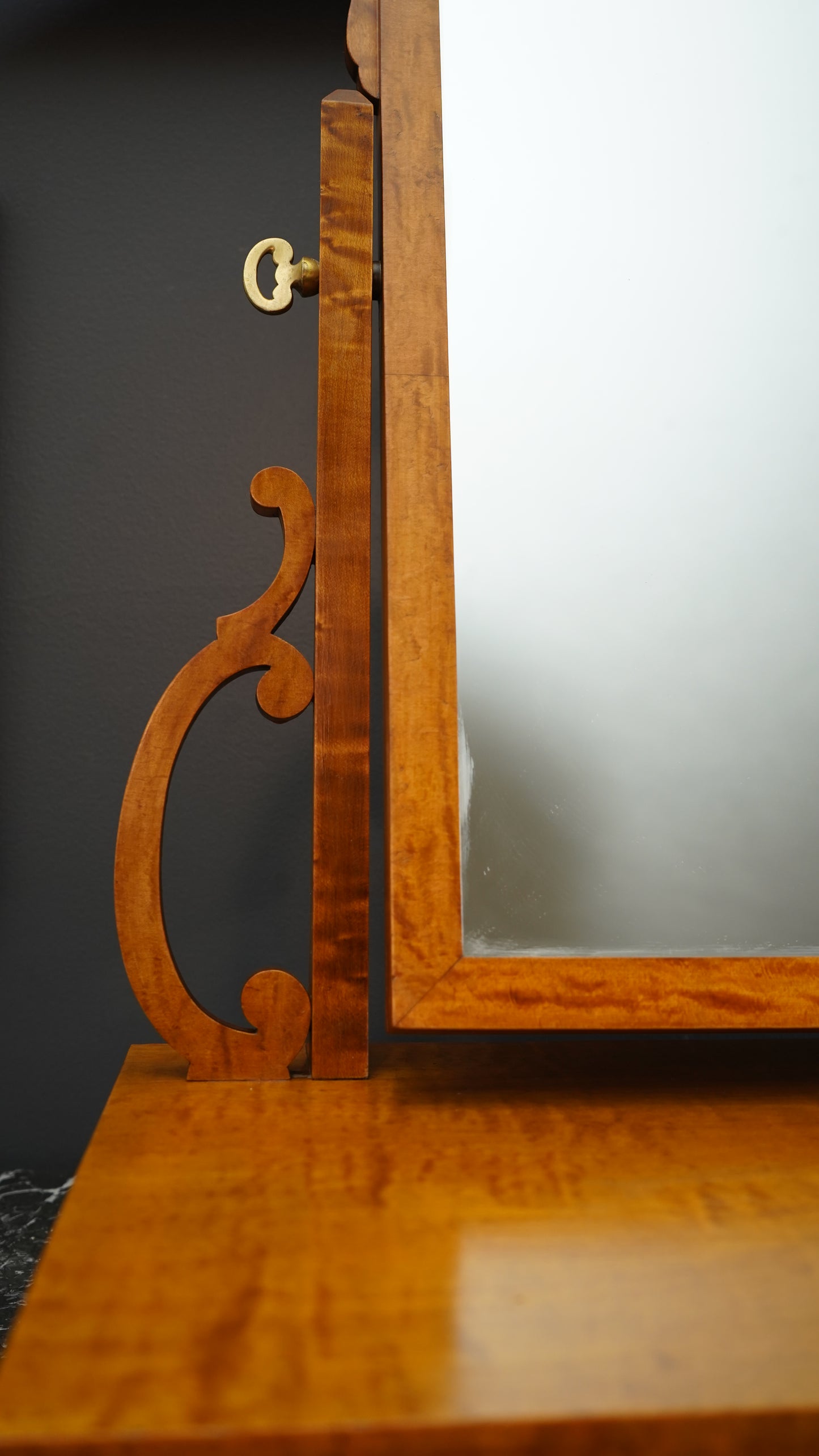Antique English Dressing Table Mirror in Bird’s Eye Maple Circa 1830 to 1850
