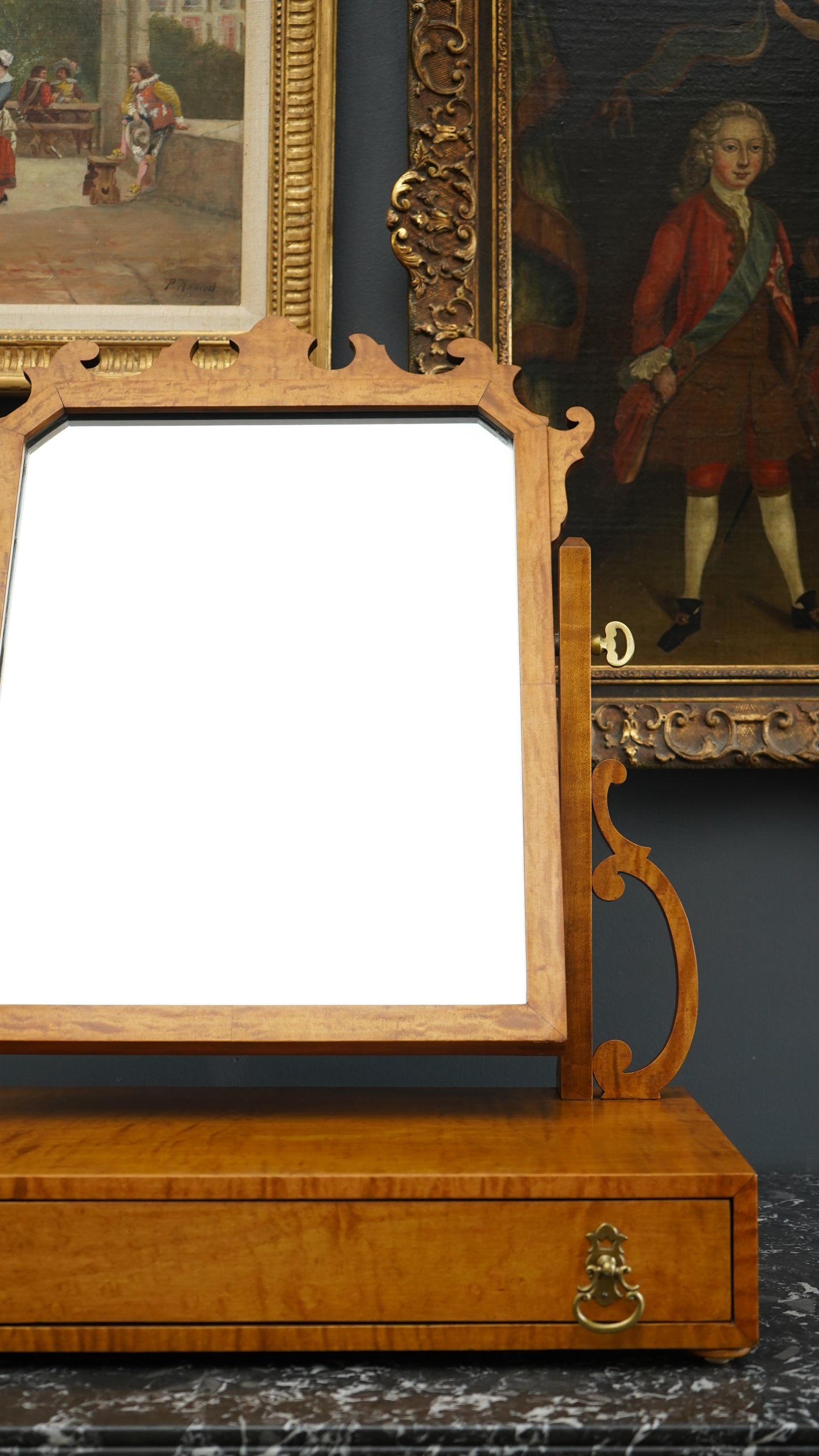 Antique English Dressing Table Mirror in Bird’s Eye Maple Circa 1830 to 1850