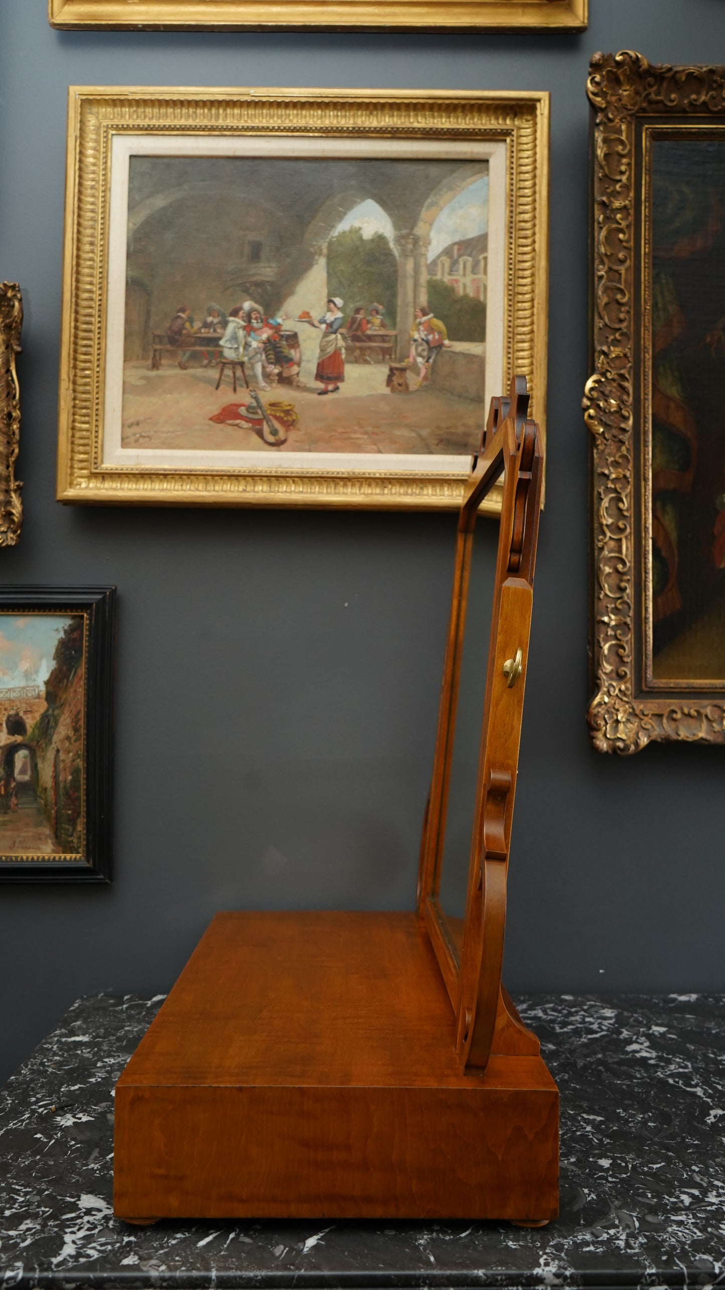 Antique English Dressing Table Mirror in Bird’s Eye Maple Circa 1830 to 1850