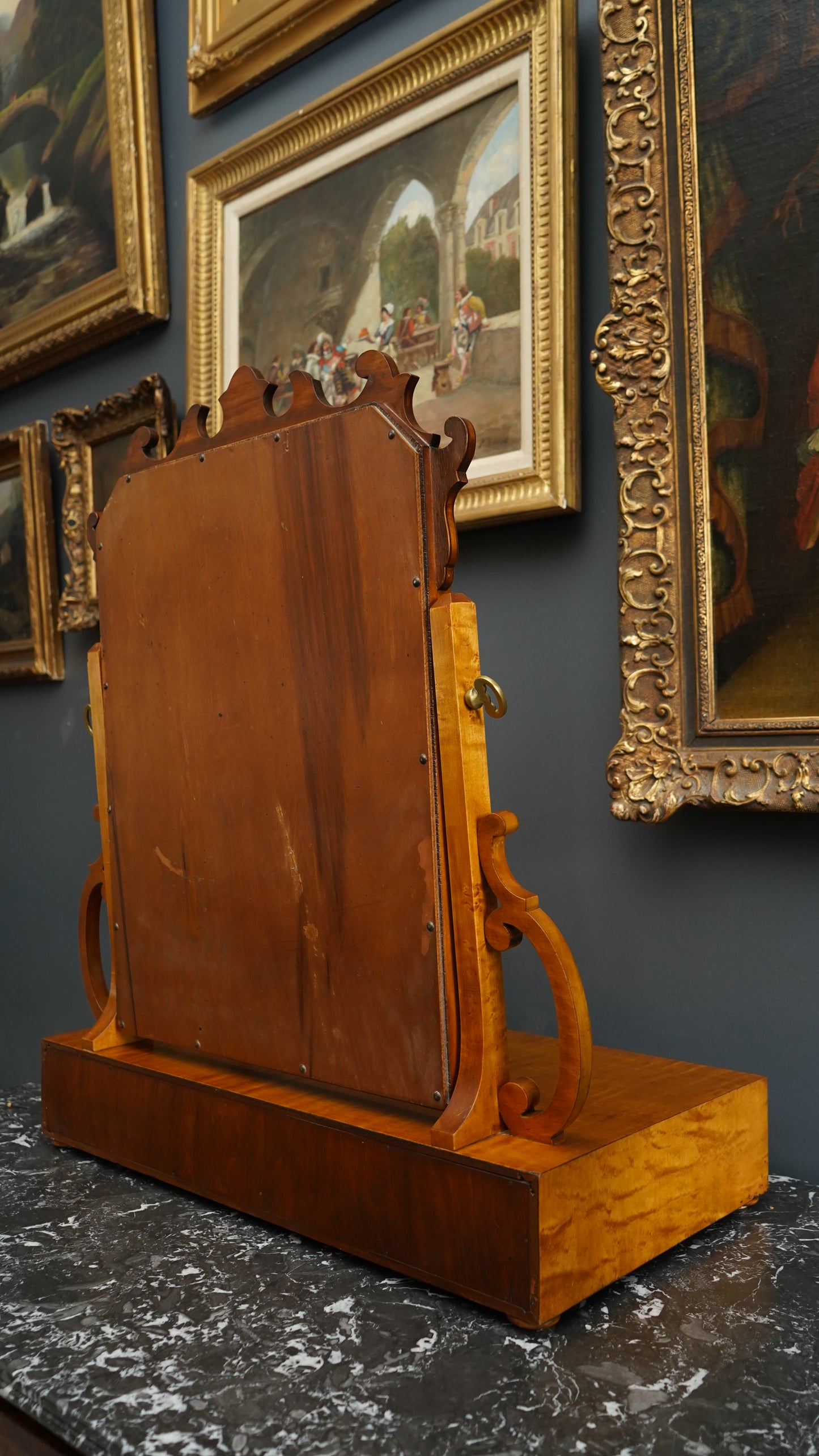 Antique English Dressing Table Mirror in Bird’s Eye Maple Circa 1830 to 1850