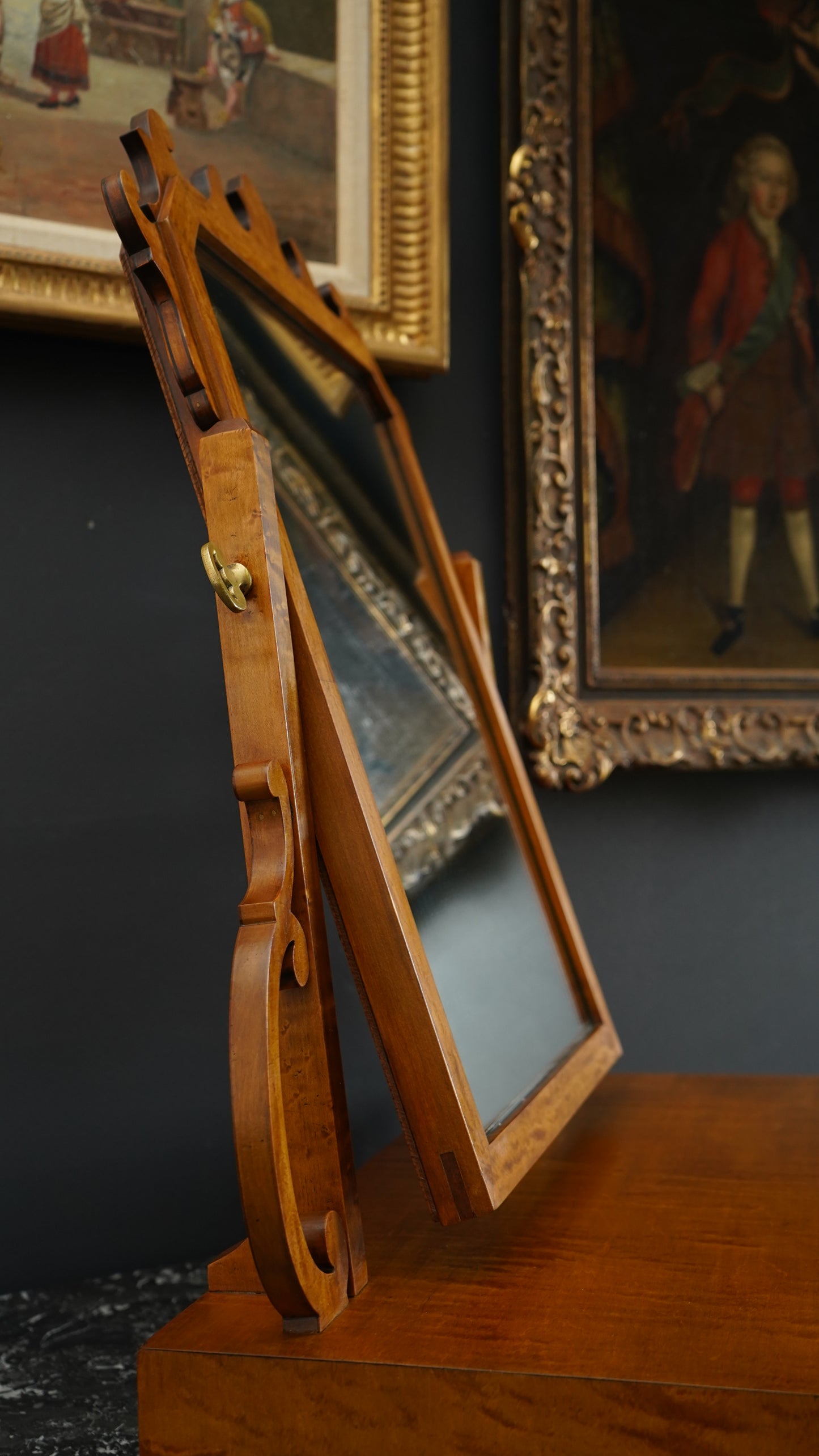 Antique English Dressing Table Mirror in Bird’s Eye Maple Circa 1830 to 1850