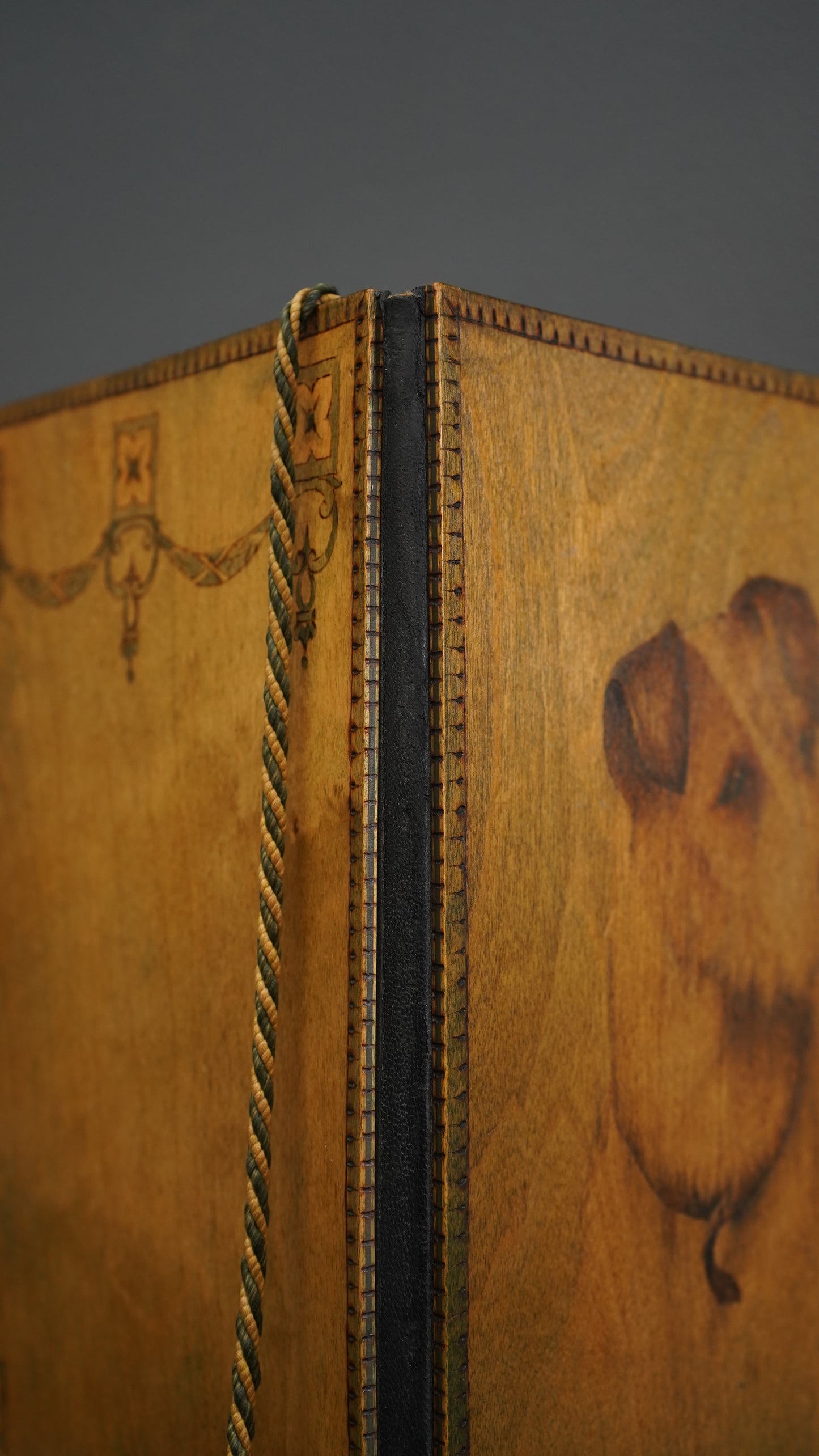 Antique Handcrafted Pokerwork Terrier Writing Blotter, Signed F.H.O., c. 1910–1930