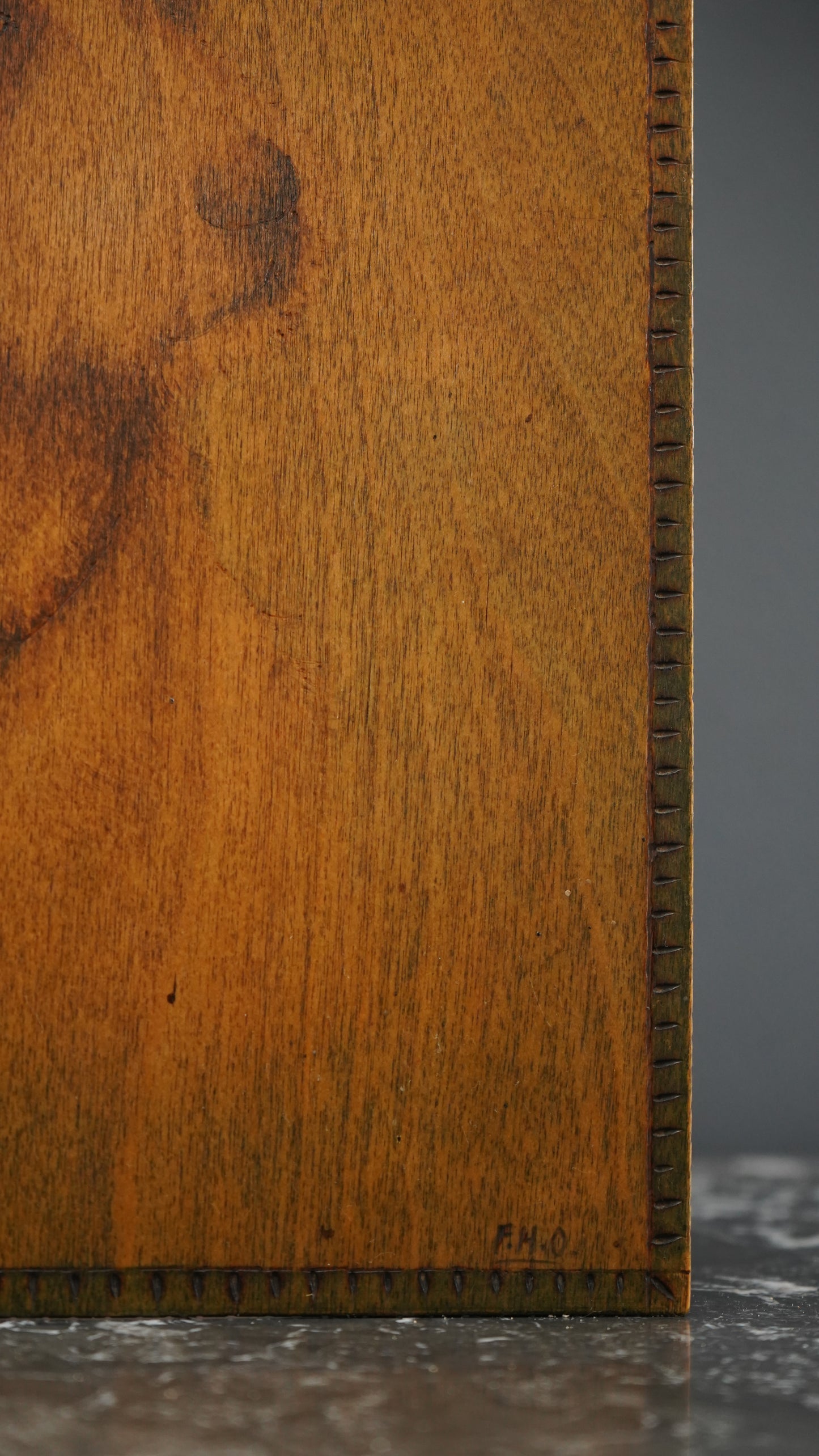 Antique Handcrafted Pokerwork Terrier Writing Blotter, Signed F.H.O., c. 1910–1930