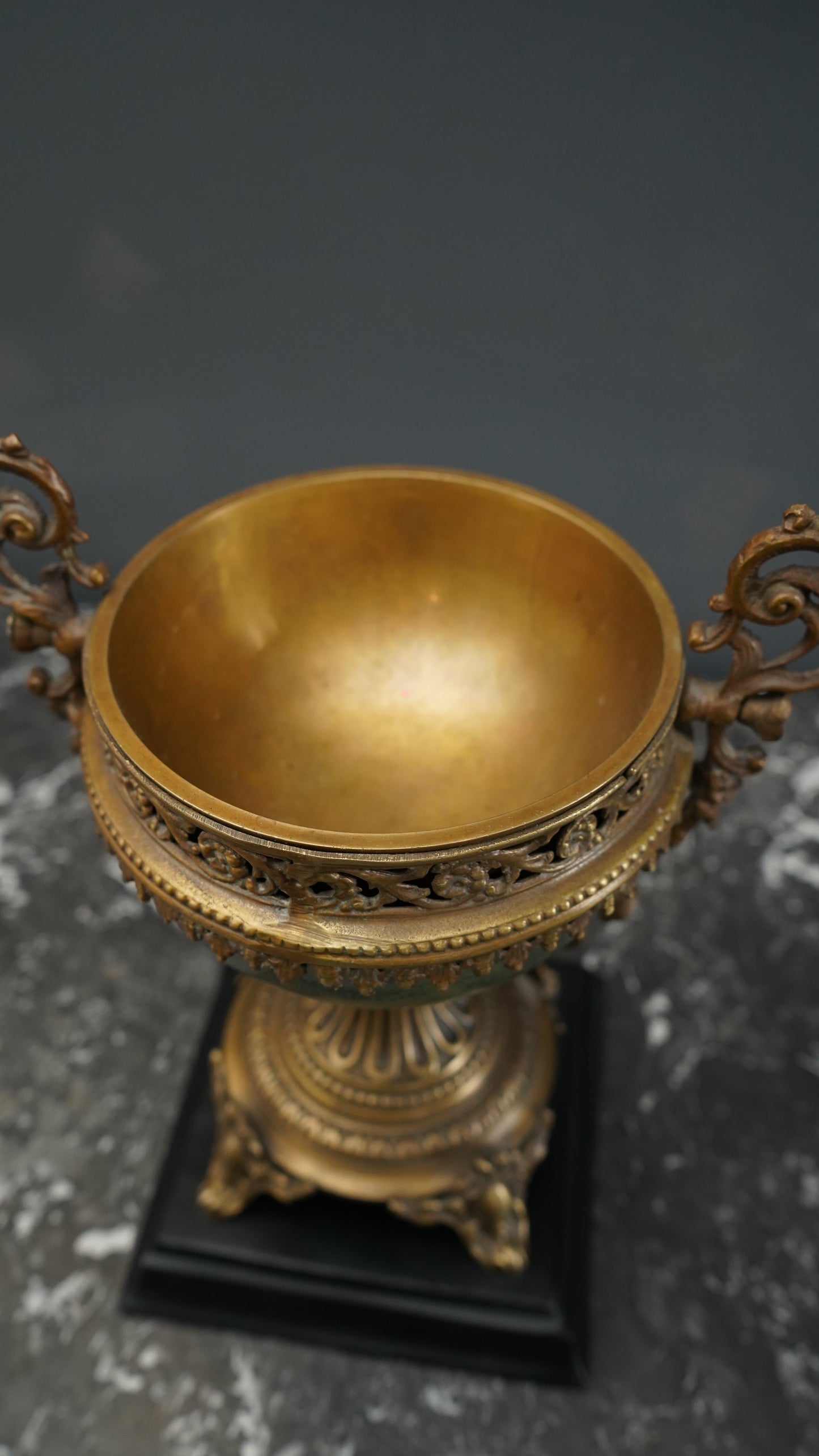 Vintage Neoclassical Decorative Urn with Faux Malachite Bowl and Gilt Metal Mounts